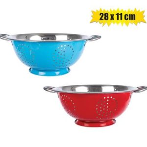COLANDER S/STEEL 28x11cm W/COLOUR BASE