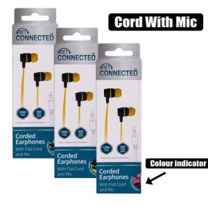 EARPHONES W/FLAT CORD+MIC