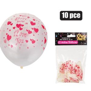 BALLOONS HELIUM 10PC CLEAR HEARTS F-01