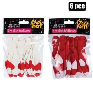 BALLOONS HELIUM 6PC RED/WHITE ASS F-01