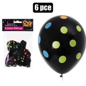 BALLOONS HELIUM 6PC BLACK/DOTS F-01