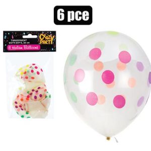 BALLOONS HELIUM 6PC TRSPRNT DOTS F-01
