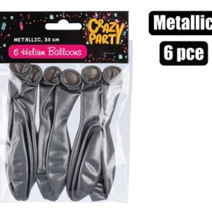 BALLOONS HELIUM 6PC METALLIC SILVER F-01