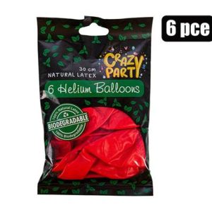 BALLOONS HELIUM 6PC BIO RED