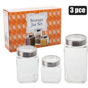 STORAGE-JAR-SET GLS 3PC W/ACRYLIC-LIDS