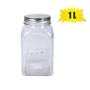 STORAGE-JAR GLS MTL-LID 10x18cm 1L SUGAR