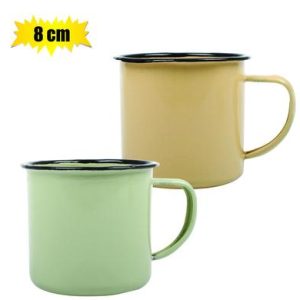 MUG ENAMEL 8cm CREAM / GREEN