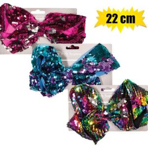 HAIR BOW OVERSIZE ASSTD SEQUINS 22cm
