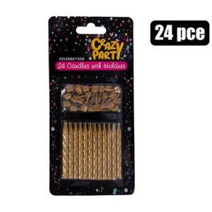 CANDLES BIRTHDAY 24 CANDLES+HOLDERS GLD