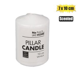 CANDLE PILLAR ROUND WHITE 10x7cm SCENTED