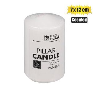 CANDLE PILLAR ROUND WHITE 12x7cm SCENTED