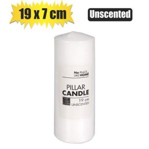 CANDLE PILLAR ROUND WHT 19x7cm U/SCENT