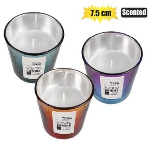 CANDLE IN HOLDER GLS 7.5cm 2-TONE SCENTD