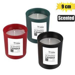 CANDLE IN HOLDER GLS 9cm MATT SCENTED