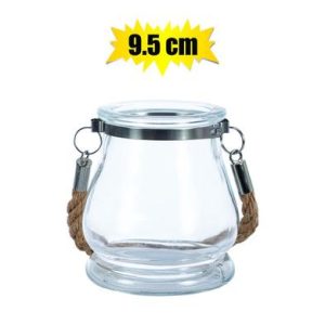 CANDLE-HOLDER GLS W/JUTE HANDLE 9.5CM