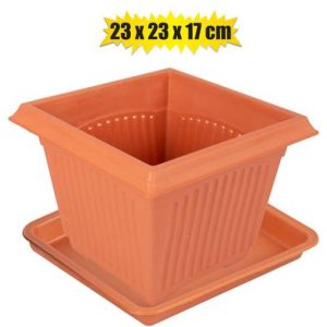 PLANTER W/TRAY 23x23x17cm PL SQUARE