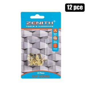 CUP-HOOKS BRASS-PL 20mm 12PCE ZENITH