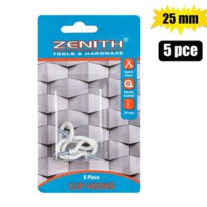 CUP-HOOKS WHITE-PL-CTD 25mm 5PCE ZENITH