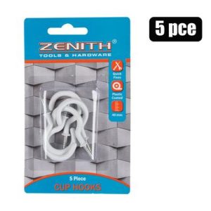 CUP-HOOKS WHITE-PL-CTD 40mm 5PCE ZENITH
