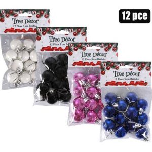 XMAS TREE DECOR BALL 12pc, 3cm COLOURS