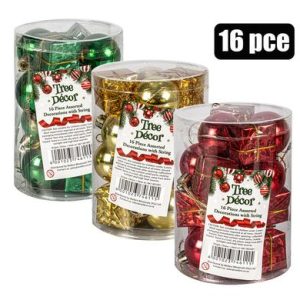 XMAS TREE DECOR BALLS,GIFT 16PC ASSTD