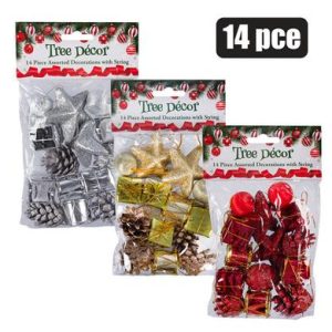 XMAS TREE DECOR BALL,BOX,CONE 14PC SET