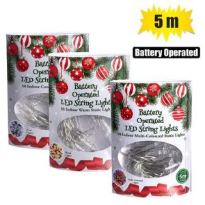 XMAS LIGHTS B/O IN 50LED 5m ASSTD