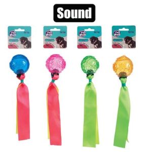 PET DOG TOY BALL WITH RIBBON