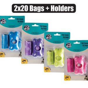 PET DOG CLEAN-UP BAGS+HOLDER 2x20's