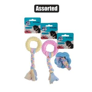 PET TOY PUPPY RING W/COTTON ASSTD