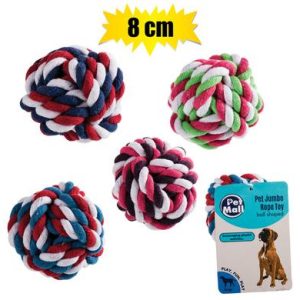 PET DOG TOY ROPE BALL JUMBO 8cm ASSTD