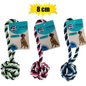 PET DOG TOY TUG ROPE BALL 8cm ASSTD