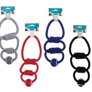 PET DOG TOY TUG-ROPE TRIPLE WITH BALL