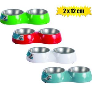 PET DOG/CAT BOWL PL+S/S 12cm DOUBLE