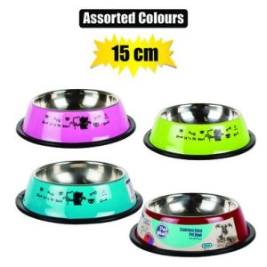 PET DOG/CAT BOWL S/S ASSTD COLORS 15cm
