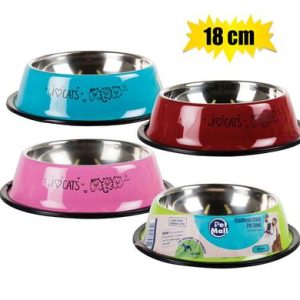 PET DOG/CAT BOWL S/S ASSTD COLORS 15cm