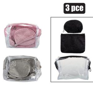 COSMETIC BAG SET 3PC PVC CLEAR+2DESIGN