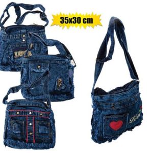 BAG LADIES DENIM ASSTD 35x30cm