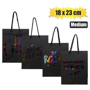 GIFT-BAG PPR ENG WORDS MED 18x23cm BLACK