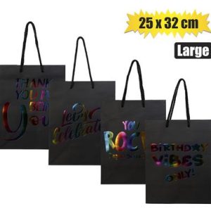 GIFT-BAG PPR ENG WORDS LRG 25x32cm BLACK