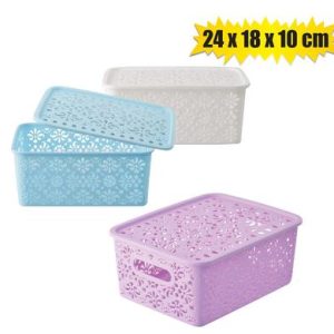 BASKET PL LACE 24x18x10cm RECT W/LID