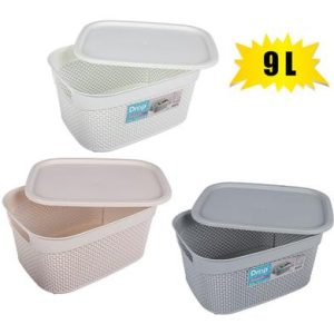 BASKET PL 33x24x16cm DROP PATT 9L LID