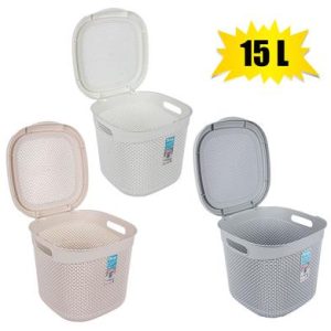 BASKET PL 32x30x28cm DROP PATT 15L LID
