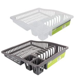 DISH DRAINER PL 38x31x7cm GREY/CLEAR