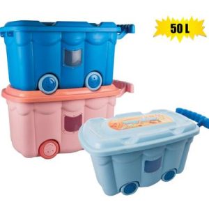STORAGE BOX PASTEL 50L W/WHEELS&HANDLE
