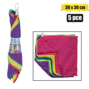 CLOTH MICROFIBRE 30x30cm 5PCE MIXED COL