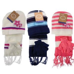 BEANIE+SCARF+GLOVES SET 3PC KIDDIES ASST