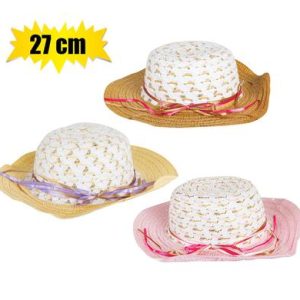 HAT GIRLS STRAW 27cm ASSTD COLOURS