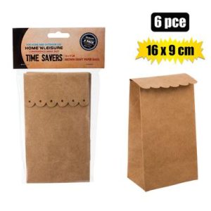 PAPER PARTY BAGS 6PC BROWN 16x9cm