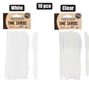 CUTLERY PL KNIVES 10PCE WHITE/CLEAR H&L